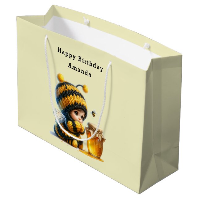 Cute Girl in Bee Costume with Honey Birthday Large Gift Bag (Back Angled)