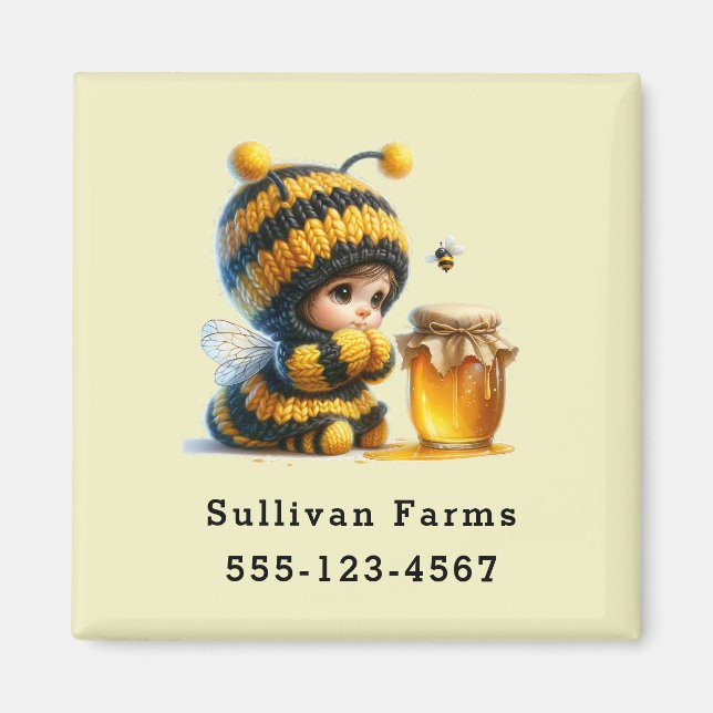 Cute Girl in Bee Costume with Honey Business Magnet (Front)