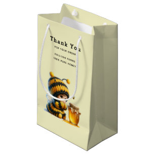 Cute Girl in Bee Costume with Honey Business Small Gift Bag