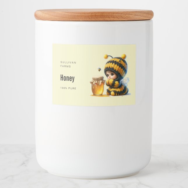 Cute Girl in Bee Costume with Honey Food Label (Front)