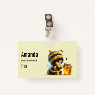 Cute Girl in Bee Costume with Honey ID Badge