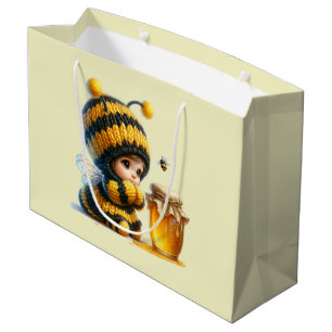 Cute Girl in Bee Costume with Honey Large Gift Bag