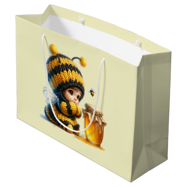 Cute Girl in Bee Costume with Honey Large Gift Bag (Back Angled)