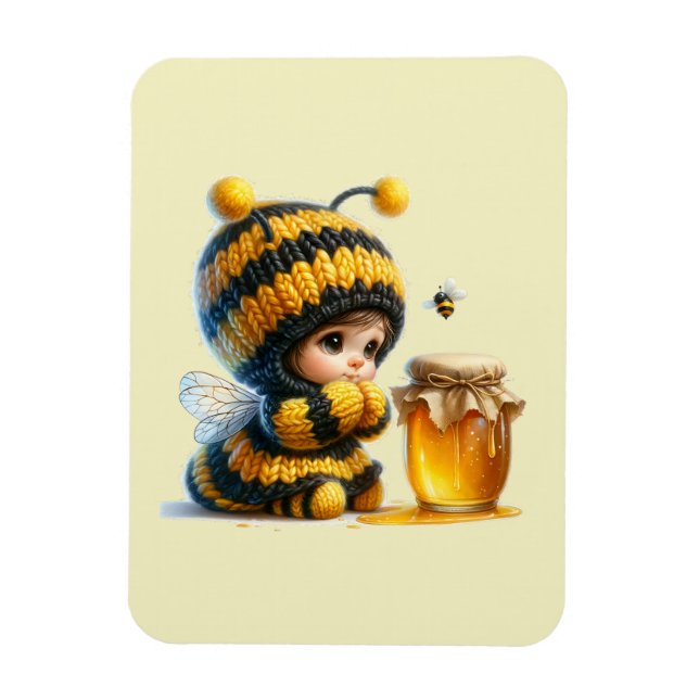 Cute Girl in Bee Costume with Honey Magnet (Vertical)