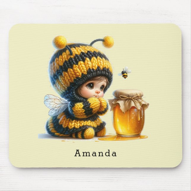 Cute Girl in Bee Costume with Honey Mouse Mat (Front)