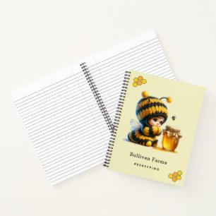 Cute Girl in Bee Costume with Honey Notebook