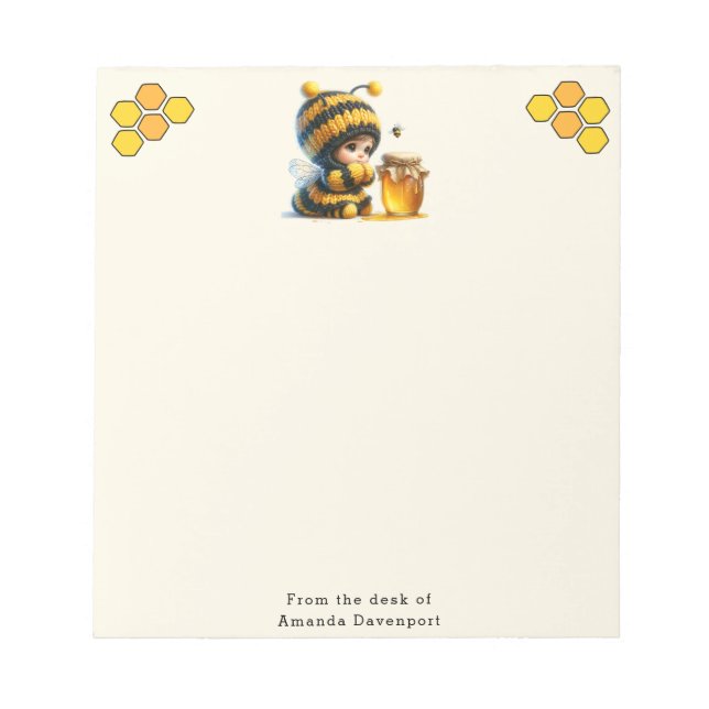 Cute Girl in Bee Costume with Honey Notepad (Front)