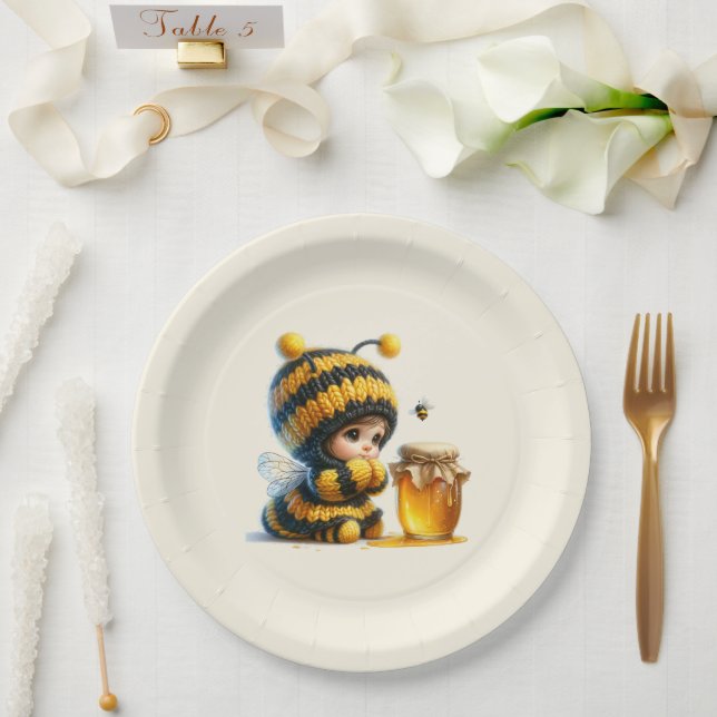 Cute Girl in Bee Costume with Honey Paper Plate (Wedding)