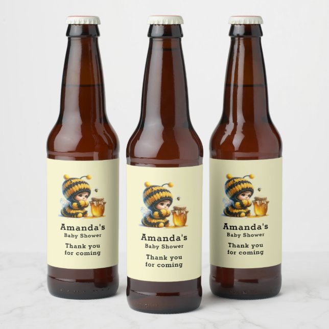 Cute Girl in Bee Costume with Honey Party Beer Bottle Label (Bottles)