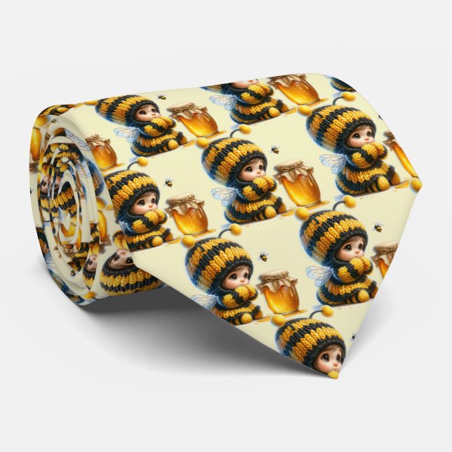 Cute Girl in Bee Costume with Honey Pattern Tie (Rolled)
