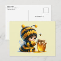 Cute Girl in Bee Costume with Honey