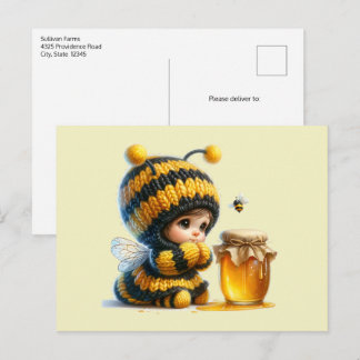 Cute Girl in Bee Costume with Honey Postcard