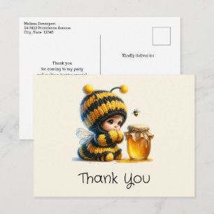 Cute Girl in Bee Costume with Honey Thank You Postcard