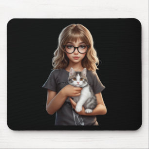 Cute Girl In Cat Beautiful Sticker Mouse Mat