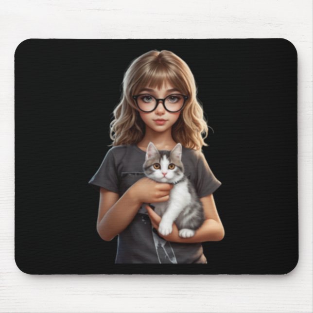 Cute Girl In Cat Beautiful Sticker  Mouse Mat (Front)