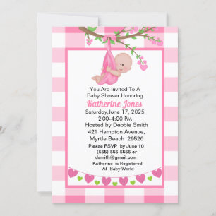 Cute Girl In Heart Tree Baby Shower  Invitation