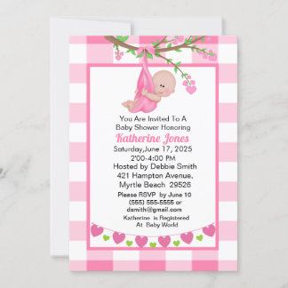 Cute Girl In Heart Tree Baby Shower Invitation