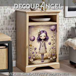 Cute Girl in Lilac Decoupage Tissue Paper