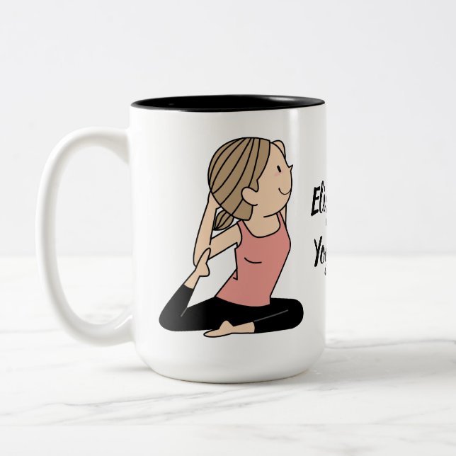 Cute Girl In Pink Yoga Class Personalised Two-Tone Coffee Mug (Left)