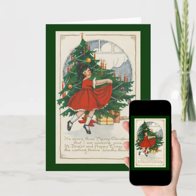 Cute Girl in Red Dress Christmas Card | Zazzle