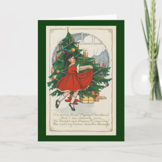 Cute Girl in Red Dress Christmas Card