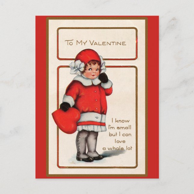 Cute Girl in Red Victorian Valentine Card (Front)