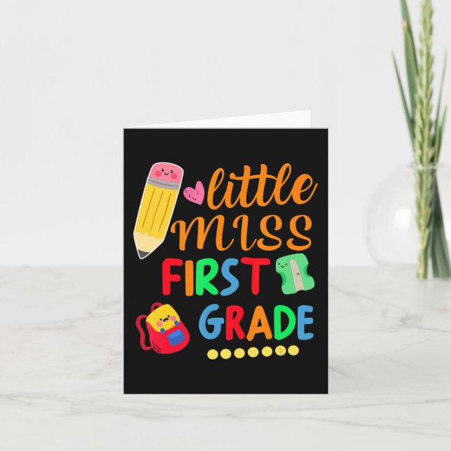 Cute Girl Little Miss First Grade  Back To School  Card (Front)