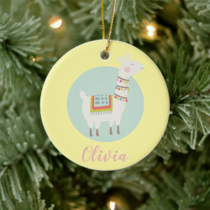Cute Girl Llama Personalised Kids Ceramic Tree Decoration