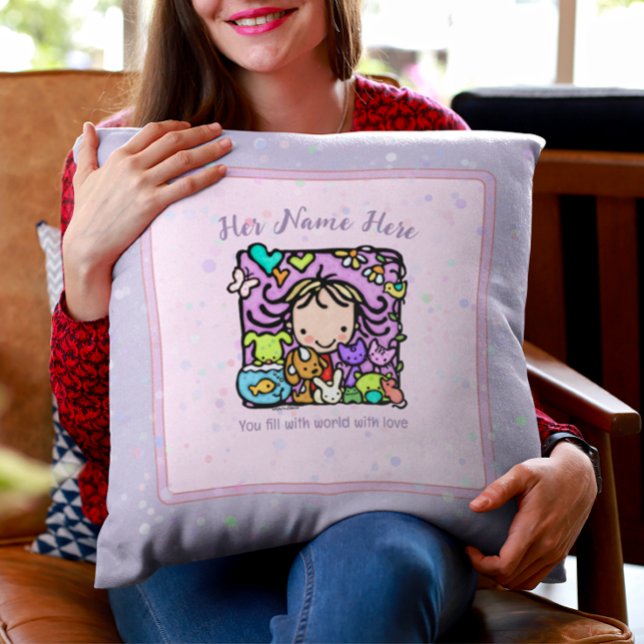 Cute Girl Loves Animals Veterinarian Gift Cushion (One of a kind personalized gift for your favorite animal lover)