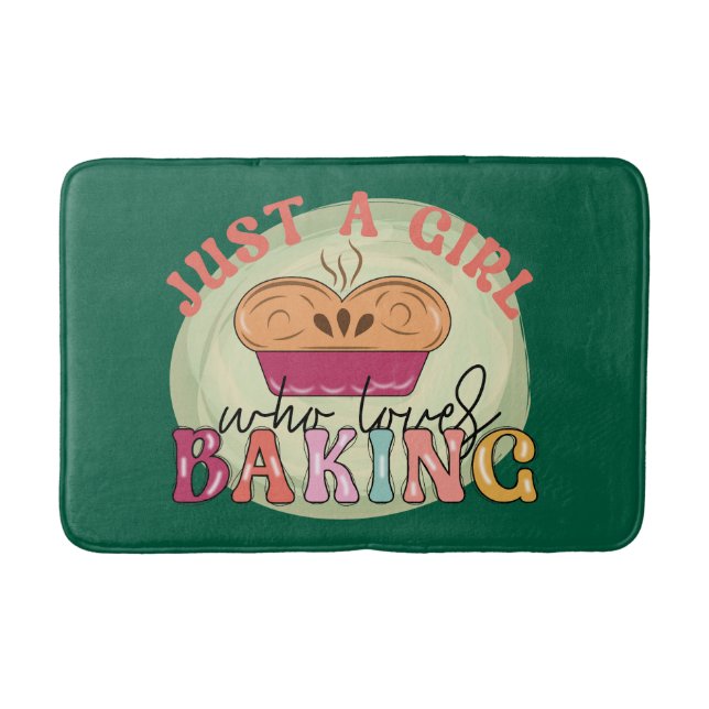 Cute girl loves baking word art kitchen bath mat (Front)