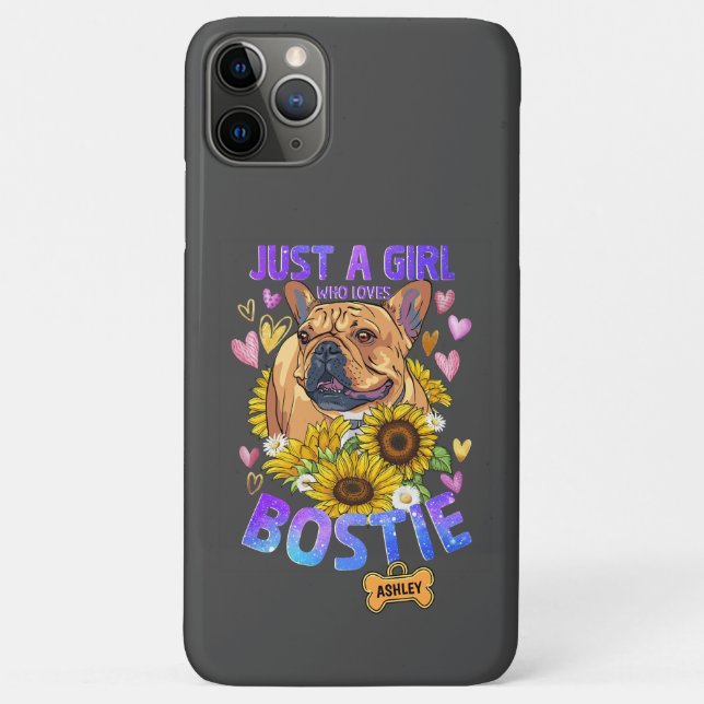 Cute Girl Loves Boston Terrier Sunflower Case (Back)