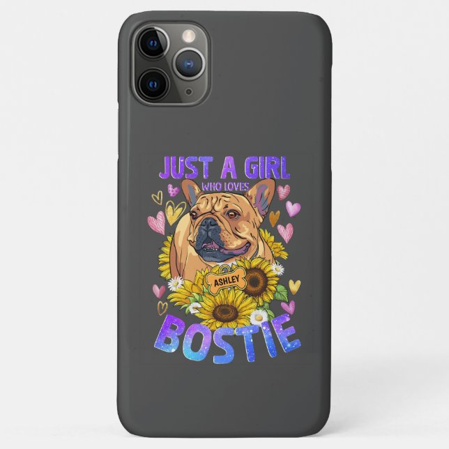 Cute Girl Loves Boston Terrier Sunflower Case (Back)