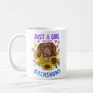 Cute Girl Loves Dachshund Sunflower Coffee Mug