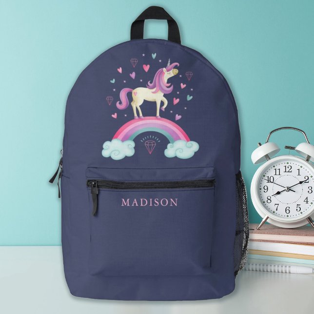 Cute Girl Magical Rainbow Unicorn Printed Backpack (A cute rainbow unicorn girls backpack. so stylish for back to school.)
