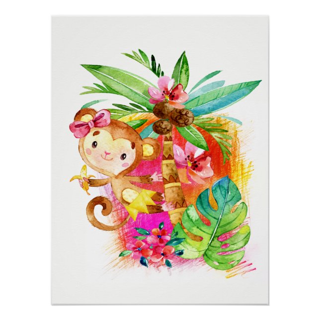 Cute Girl Monkey Climbing Tree Poster (Front)