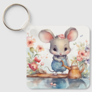 CUTE GIRL MOUSE WITH COLORFUL FLOWERS MOTIVATIONAL KEY RING