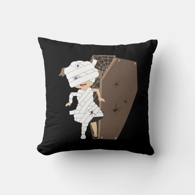 Cute Girl Mummy Coffin Halloween Design Cushion (Front)