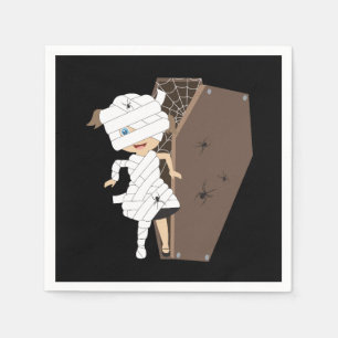 Cute Girl Mummy Coffin Halloween Design Napkin