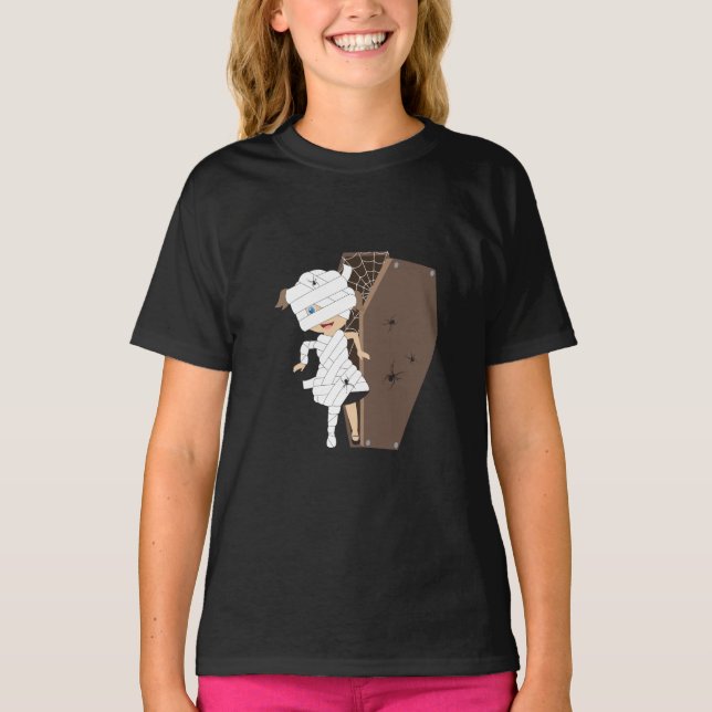 Cute Girl Mummy Coffin Halloween Design T-Shirt (Front)