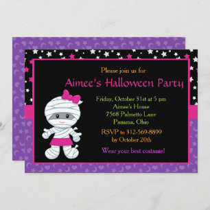 Cute Girl Mummy Halloween Party Invitation