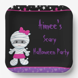 Cute Girl Mummy Halloween Party Paper Plate