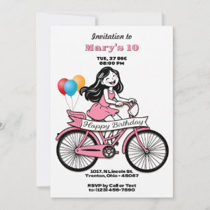 Cute Girl on Bicycle Happy Birthday Card