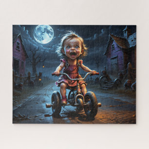 Cute Girl On Bicycle Horror Fantasy Jigsaw Puzzle