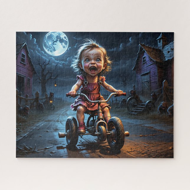 Cute Girl On Bicycle Horror Fantasy Jigsaw Puzzle (Horizontal)