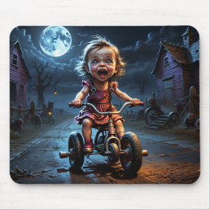 Cute Girl On Bicycle Horror Fantasy Mouse Mat