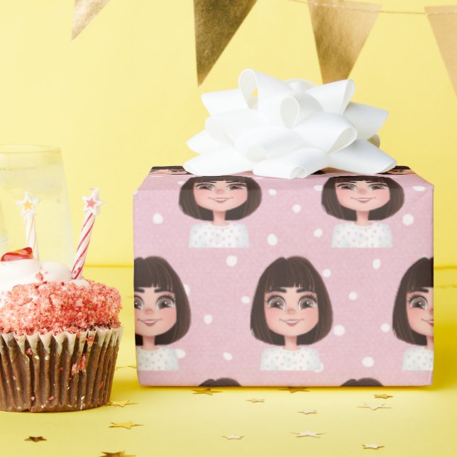 Cute Girl On Dots Wrapping Paper (Birthday Party)
