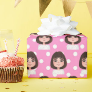 Cute Girl On Dots Wrapping Paper