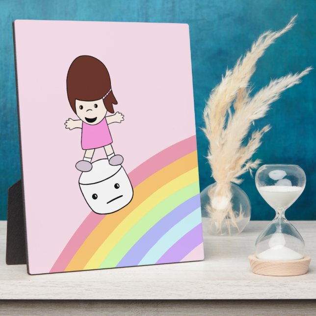Cute Girl on Rainbow w Marshmallow Plaque w Eisel (Side)