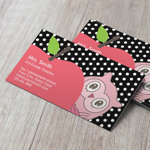 Cute Girl Owl & Apple Tutor/Teacher Business Card