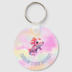 Cute Girl Pastel Rainbow Pink Axolotl Birthday Key Ring